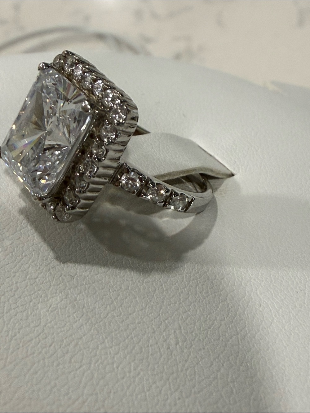 Diamonique Sterling 5.00 ct tw Emerald cut & Pave ring - Picture 7 of 11